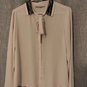 Cream color with black lace collar blouse